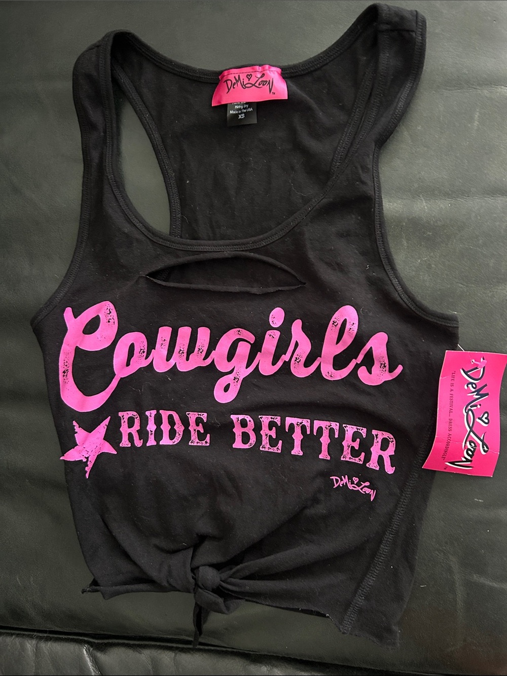 🔥 NWT Demi Loon Cowgirls Ride Better Slashed Tie Front Tank XS
